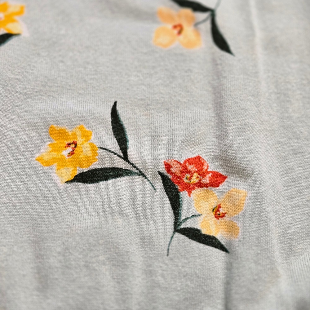 Daniel Rainn Light BlueGreen Floral Print Knit Sweater Top XL Short Sleeve - Picture 6 of 8